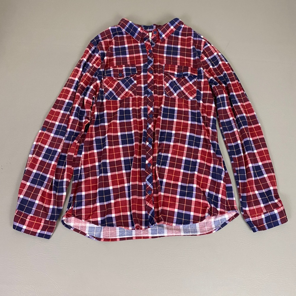 White Mark Flannel Shirt Women XL Red Blue Plaid Button Up Long Sleeve Tunic Top